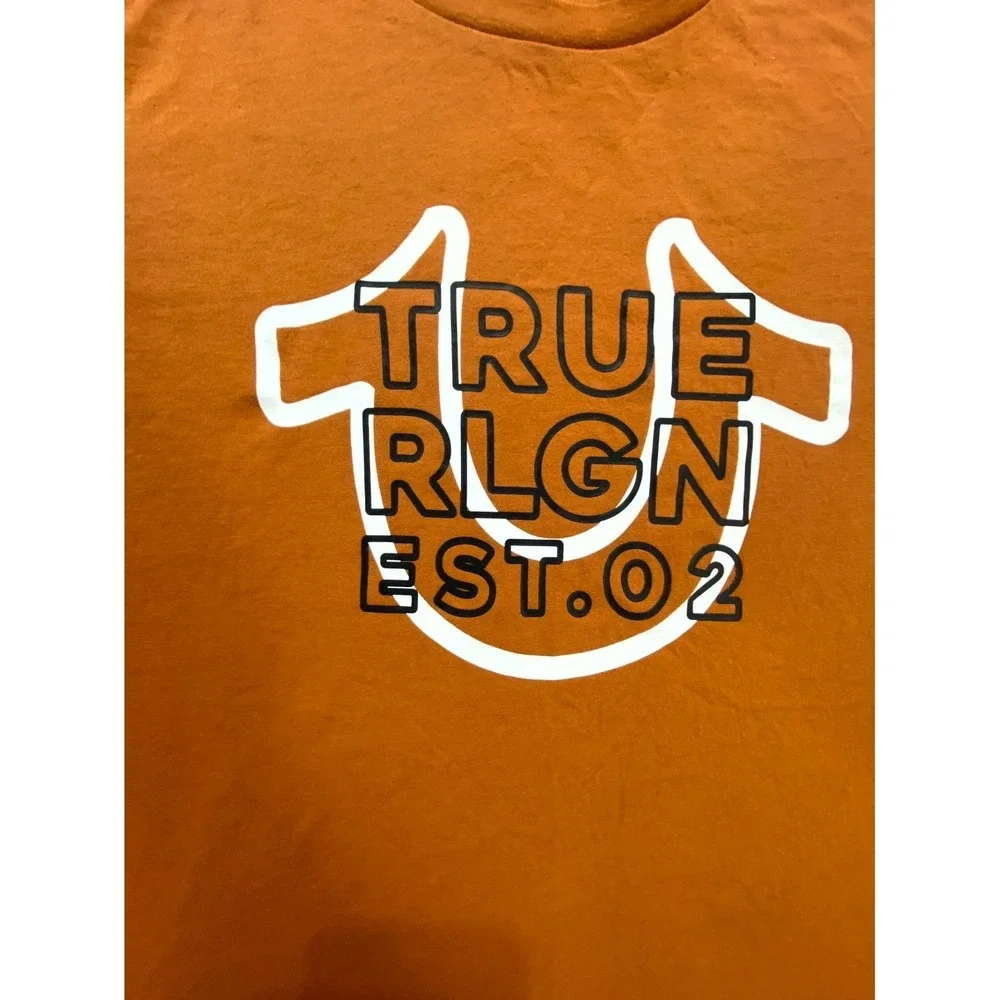 True Religion T-Shirt Mens Large Brown Horseshoe Logo‎ Graphic Cotton Crew Neck
